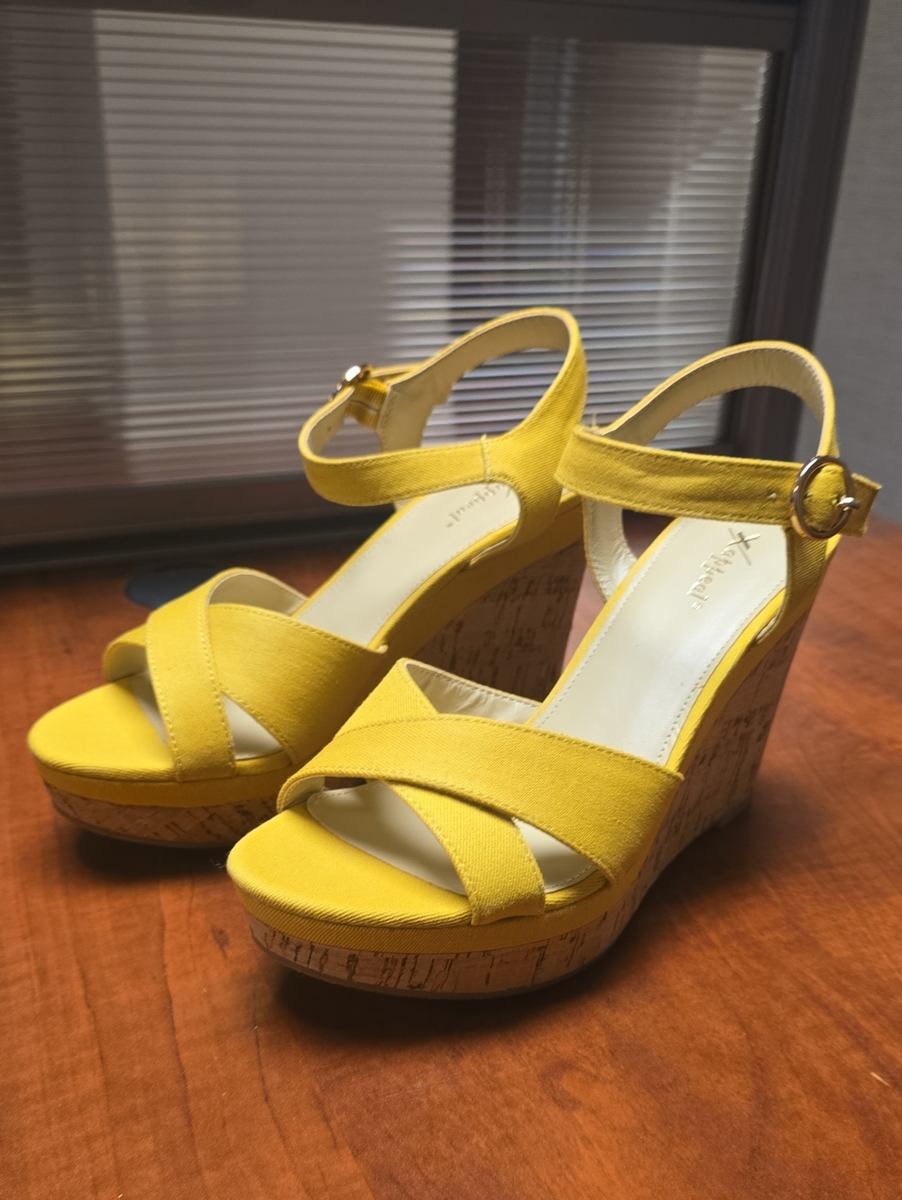 Yellow Women's Wedge Sandals with Ankle Strap